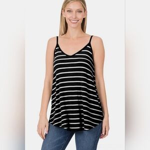 Zenana Striped V-Neck Curved Hem Cami
